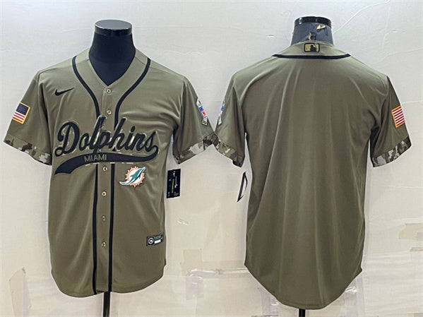 Custom Miami Dolphins olive Salute To Service jersey