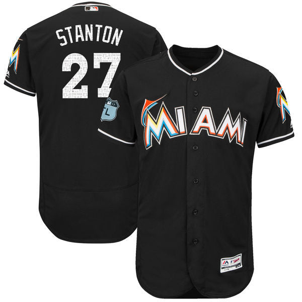 Giancarlo Stanton Majestic Miami Marlins black Authentic jersey