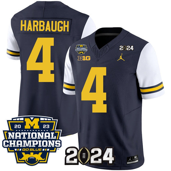 Jim Harbaugh Michigan Wolverines navy-white FUSE jersey