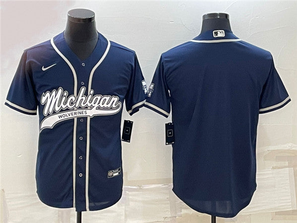 Custom Michigan Wolverines navy jersey
