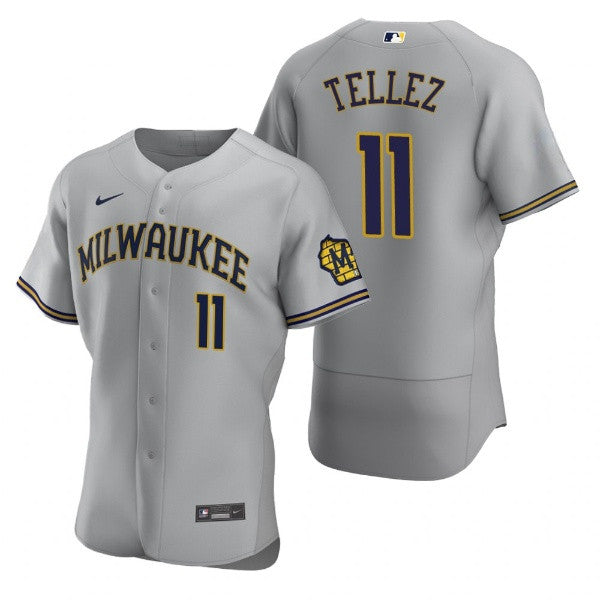 Rowdy Tellez Milwaukee Brewers grey jersey