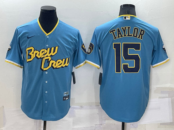 Tyrone Taylor Milwaukee Brewers blue City Connect jersey