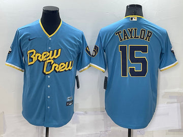 Tyrone Taylor Milwaukee Brewers blue City Connect jersey