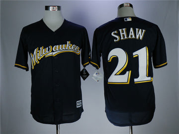 Travis Shaw Milwaukee Brewers navy jersey