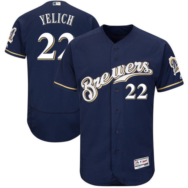 Christian Yelich Majestic Milwaukee Brewers navy jersey