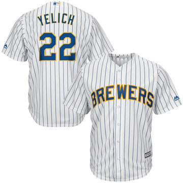 Christian Yelich Majestic Milwaukee Brewers white-royal jersey