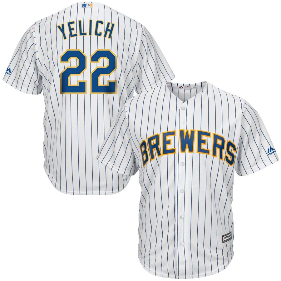 Christian Yelich Majestic Milwaukee Brewers white-royal jersey