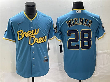 Joey Wiemer Milwaukee Brewers blue City Connect jersey