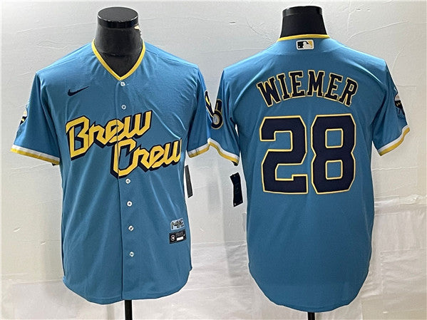 Joey Wiemer Milwaukee Brewers blue City Connect jersey