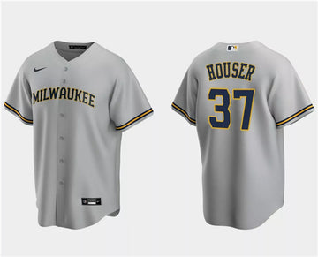 Adrian Houser Milwaukee Brewers gray jersey