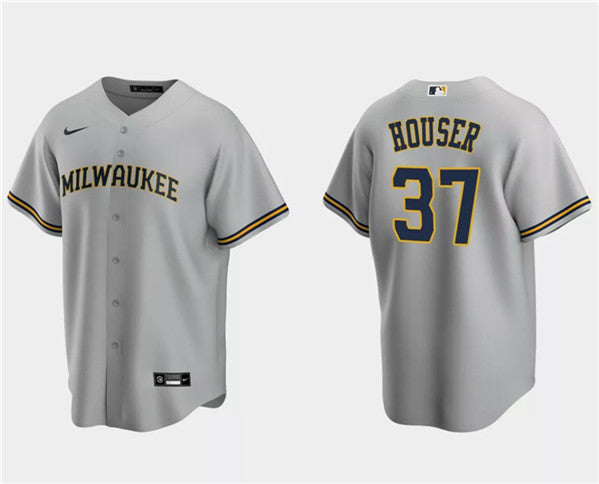 Adrian Houser Milwaukee Brewers gray jersey