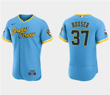 Adrian Houser Milwaukee Brewers blue City Connect jersey