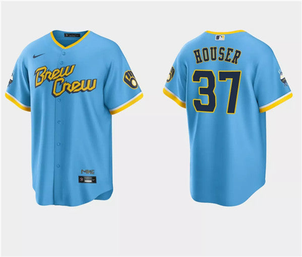 Adrian Houser Milwaukee Brewers blue City Connect jersey