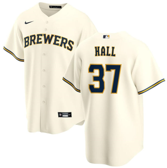 DL Hall Milwaukee Brewers cream jersey