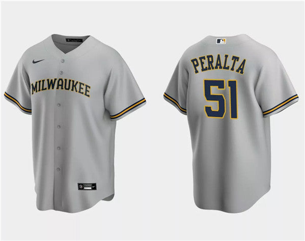 Freddy Peralta Milwaukee Brewers gray jersey