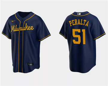 Freddy Peralta Milwaukee Brewers navy jersey