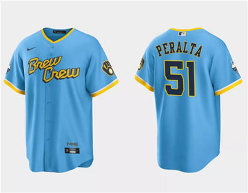 Freddy Peralta Milwaukee Brewers blue City Connect jersey