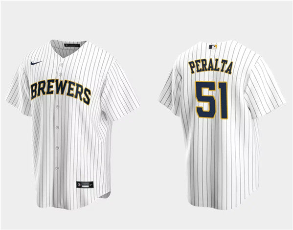 Freddy Peralta Milwaukee Brewers white jersey