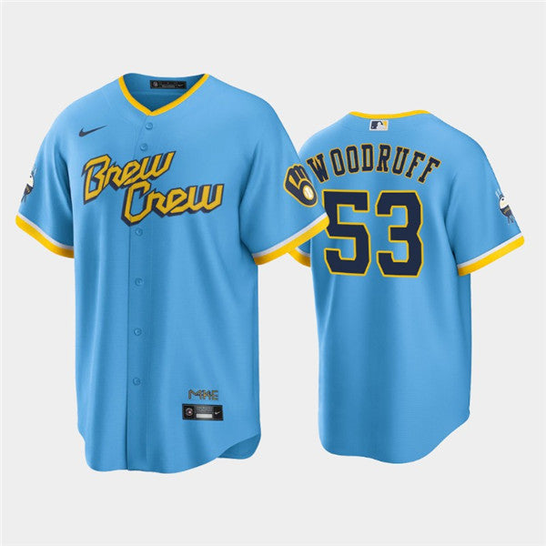 Brandon Woodruff Milwaukee Brewers blue City Connect jersey