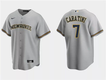 Victor Caratini Milwaukee Brewers gray jersey