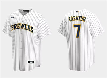 Victor Caratini Milwaukee Brewers white jersey