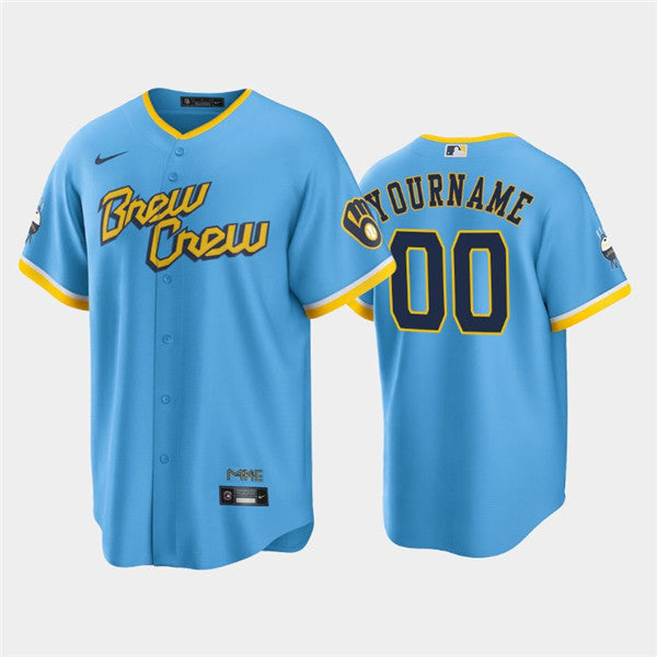 Custom Milwaukee Brewers blue City Connect jersey