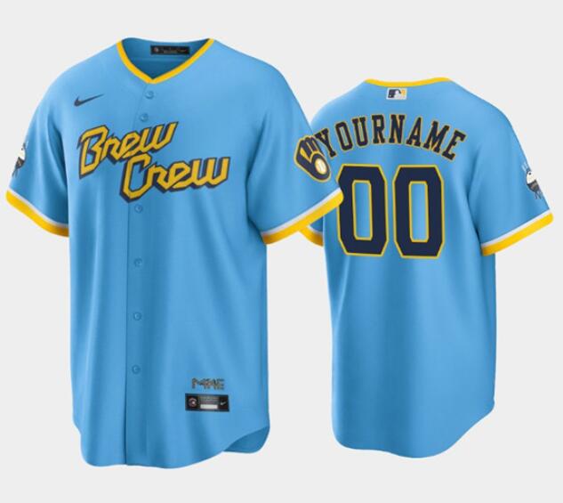 Custom Milwaukee Brewers blue City Connect jersey