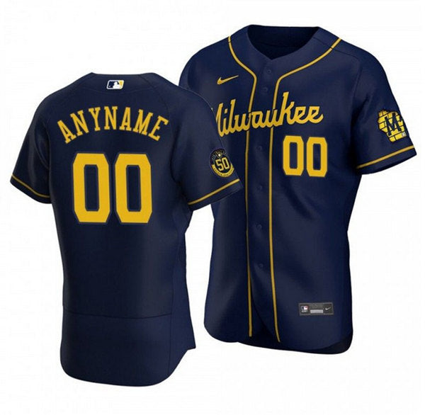 Custom Milwaukee Brewers navy jersey