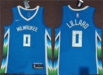 Damian Lillard Milwaukee Bucks blue City Edition jersey