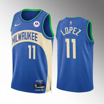 Brook Lopez Milwaukee Bucks blue City Edition jersey