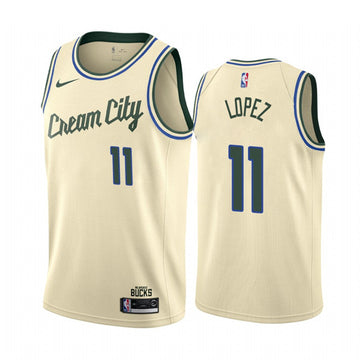 Brook Lopez Milwaukee Bucks cream jersey