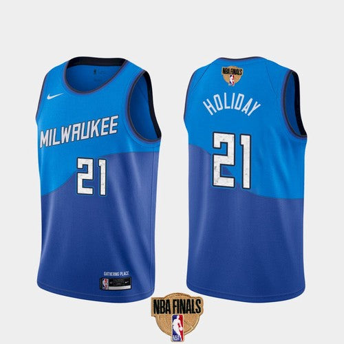 Jrue Holiday Milwaukee Bucks blue City Edition jersey