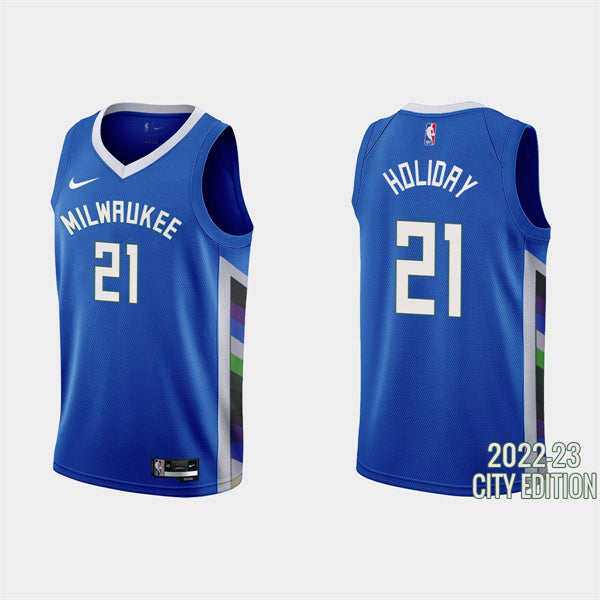 Jrue Holiday Milwaukee Bucks blue City Edition jersey