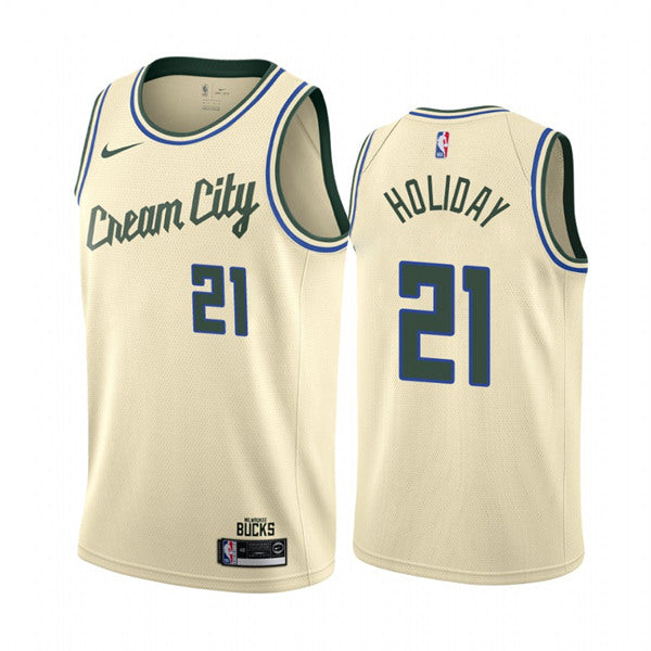 Jrue Holiday Milwaukee Bucks cream jersey