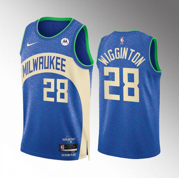 Lindell Wigginton Milwaukee Bucks blue City Edition jersey