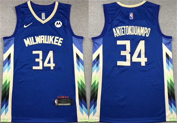 Giannis Antetokounmpo Milwaukee Bucks blue City Edition jersey