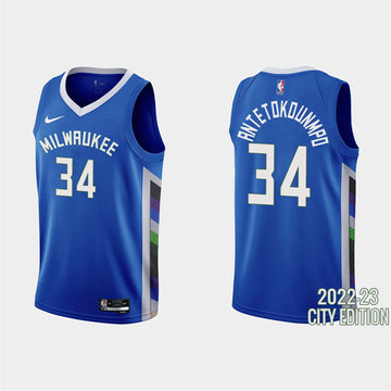 Giannis Antetokounmpo Milwaukee Bucks blue City Edition jersey