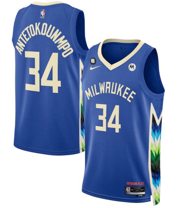 Giannis Antetokounmpo Milwaukee Bucks blue City Edition jersey