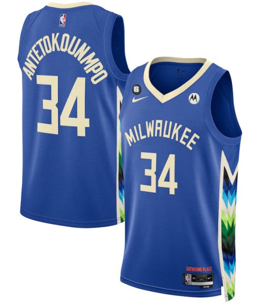 Giannis Antetokounmpo Milwaukee Bucks blue City Edition jersey