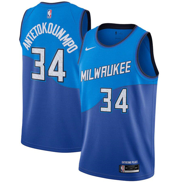 Giannis Antetokounmpo Milwaukee Bucks blue jersey