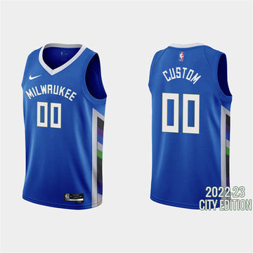 Custom Milwaukee Bucks blue City Edition jersey