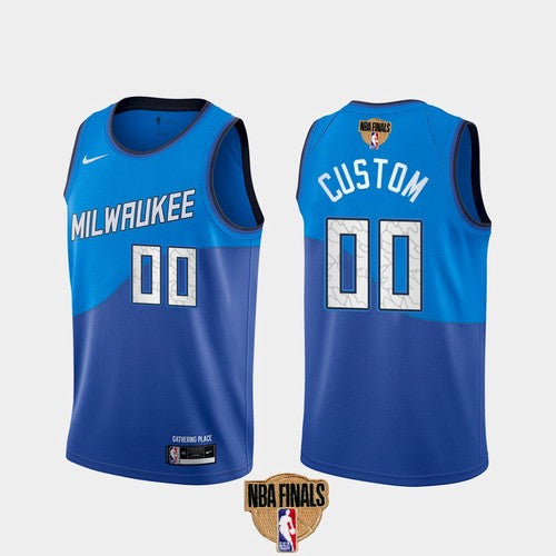 Custom Milwaukee Bucks blue City Edition jersey