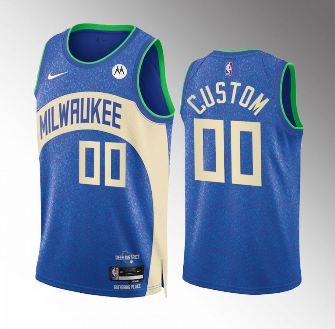 Custom Milwaukee Bucks blue City Edition jersey