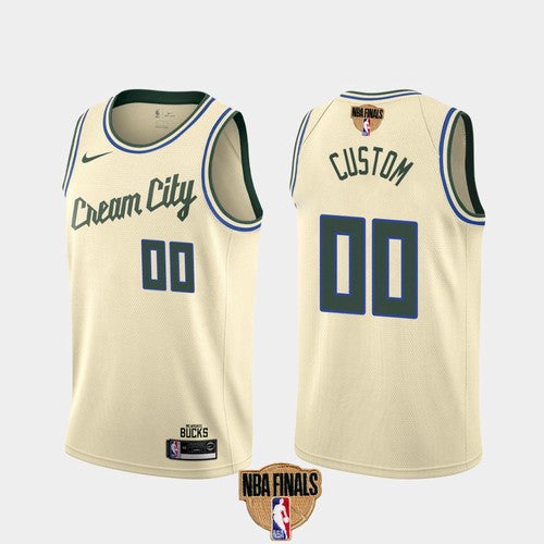 Custom Milwaukee Bucks cream jersey