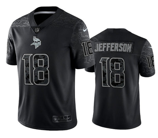 Minnesota Vikings #18 Justin Jefferson Black Reflective Jersey