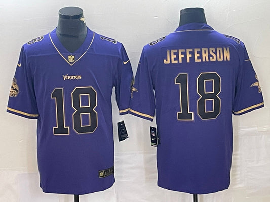 Minnesota Vikings #18 Justin Jefferson Purple Gold Jersey