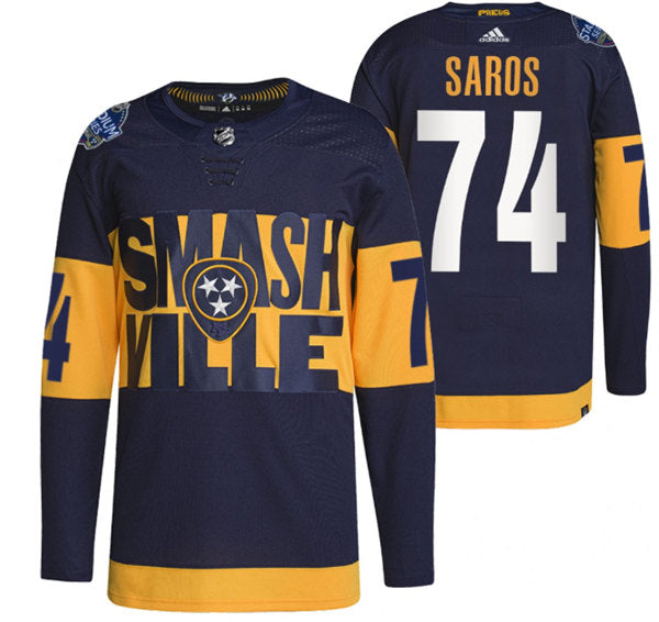 Juuse Saros Nashville Predators navy Stadium Series jersey