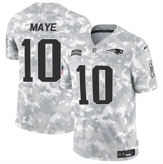New England Patriots #10 Drake Maye 2024 FUSE Arctic Camo Salute to Service Jersey