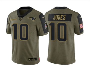 Mac Jones New England Patriots olive Salute To Service jersey