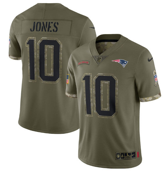 Mac Jones New England Patriots olive Salute To Service jersey